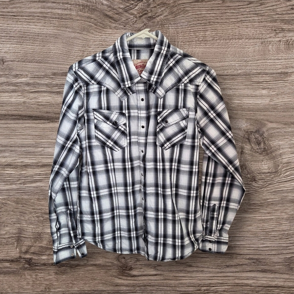 Lammie' Cowgirl Collection Black and White Button Down Plaid Shirt Size L - Picture 1 of 6